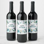 étiquettes de vin d'anniversaire fleurs vertes (Bouteilles)