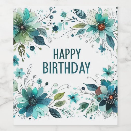 étiquettes de vin d'anniversaire fleurs vertes (Étiquettes simples)