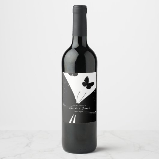 Étiquettes de vin de fête blanches avec papillons (Devant)