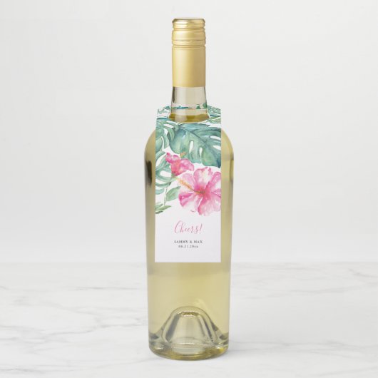 Étiquettes de vin de mariage avec un Hibiscus trop (Sur bouteille)