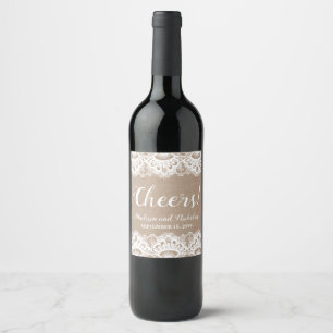 Étiquettes de vin de mariage Burlap et dentelle, R