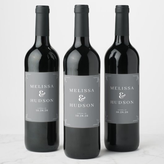 Étiquettes de vin de mariage géométriques grises é (Bouteilles)