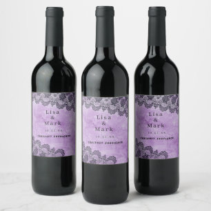 Étiquettes de vin de mariage gothique violet en de