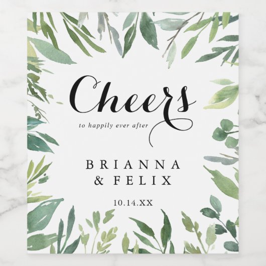 Étiquettes de vin de mariage tropical vert élégant (Étiquettes simples)