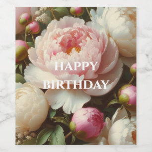 étiquettes de vin de pivoines d'anniversaire