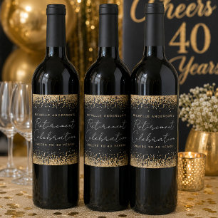 Étiquettes de vin de retraite à paillettes noires