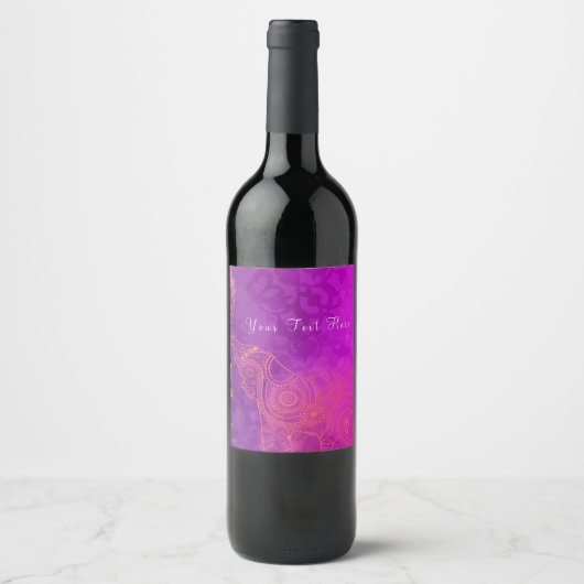 Étiquettes de vin Éléphant Violet Rose Orange & Or (Devant)