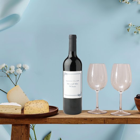 Étiquettes de vin Floral bleu-Dusty moderne