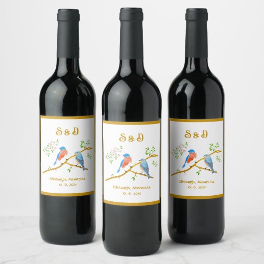 Étiquettes de vin Mariage Blanc de Bluebirds (Bouteilles)
