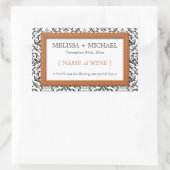 Étiquettes de vin Mariage damassé à pointes orange (Sac)