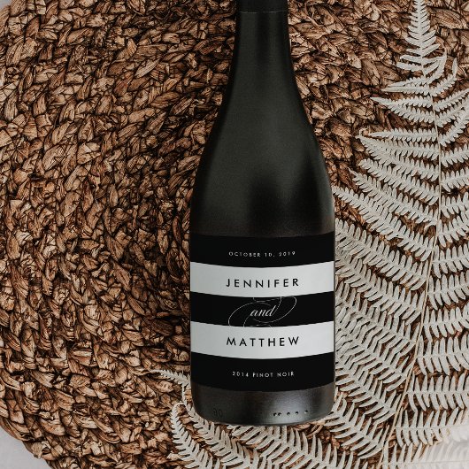 Étiquettes de vin Mariage noir et blanc chic