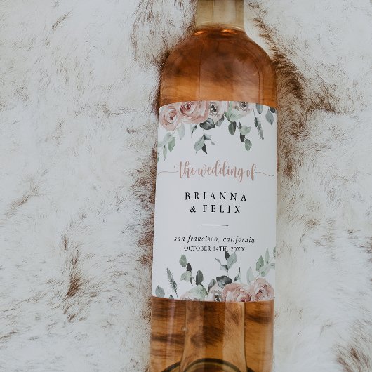 Étiquettes de vin Mariage rose rose rose classique