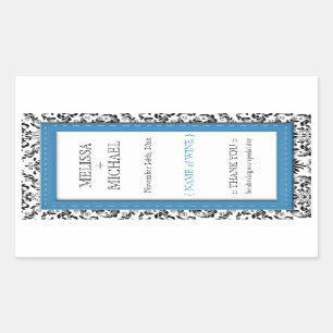 Étiquettes de vin Mariage vertical Damas bleu poin