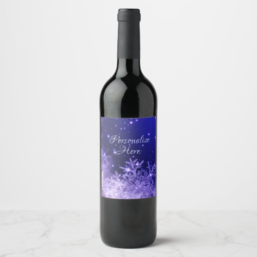 Étiquettes de vin mousseux violet Snowflake (Devant)