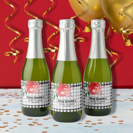 Étiquettes de vin pétillant mini Rose rouge sur ca