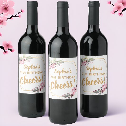 Étiquettes de vin pour un 21e anniversaire chic -
