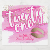 Étiquettes de vin rose et or 21e anniversaire (Étiquettes simples)