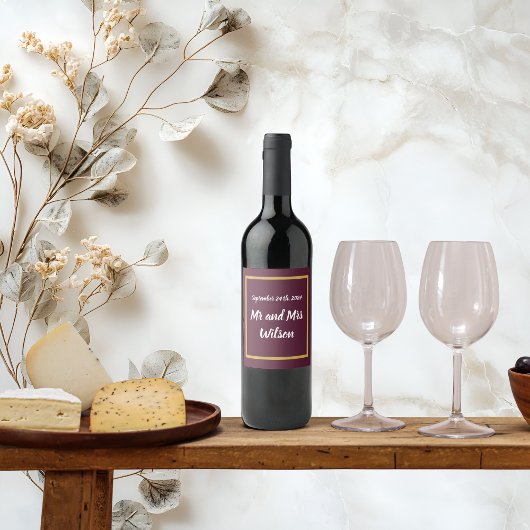 Étiquettes de vin violet foncé à calligraphie doré