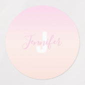 Étiquettes Dégradé ombré rose clair et pêche Nom & Monogramme (Design 1)