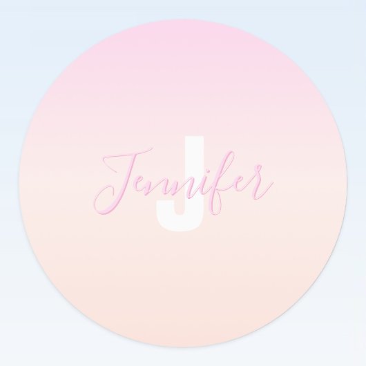 Étiquettes Dégradé ombré rose clair et pêche Nom & Monogramme