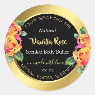 Étiquettes d'emballage de luxe Floral Gold Black