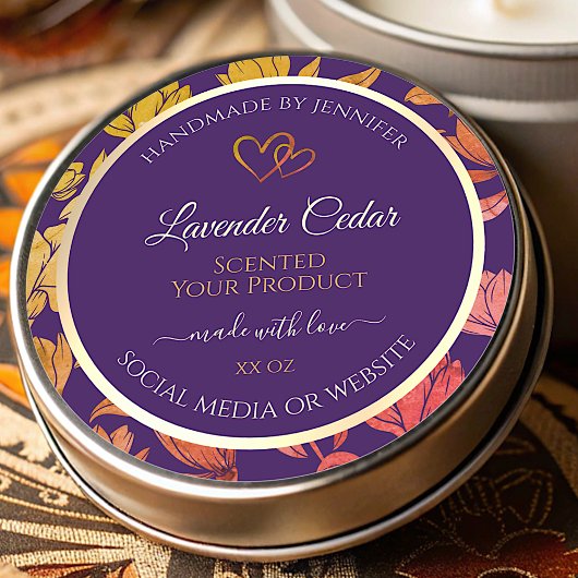 Étiquettes d'emballage de produits floraux pourpre