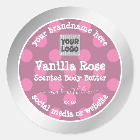 Étiquettes d'emballage de produits rose et argent  (Devant)