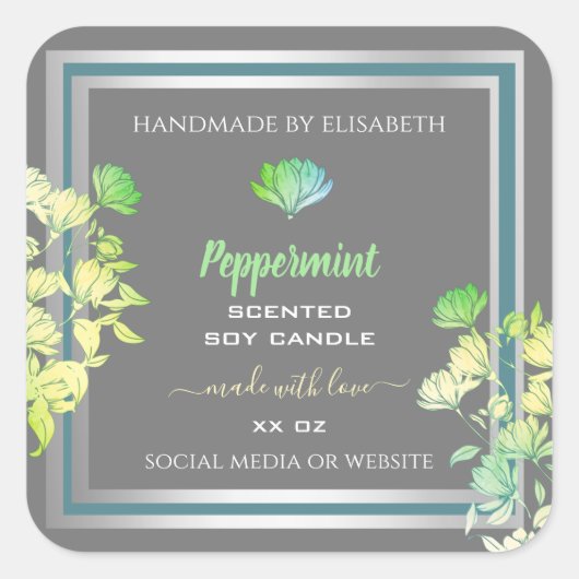 Étiquettes d'emballage en gris floral Effet Argent (Devant)