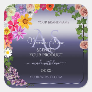 Étiquettes d'emballage Floral Blue avec Monogramme