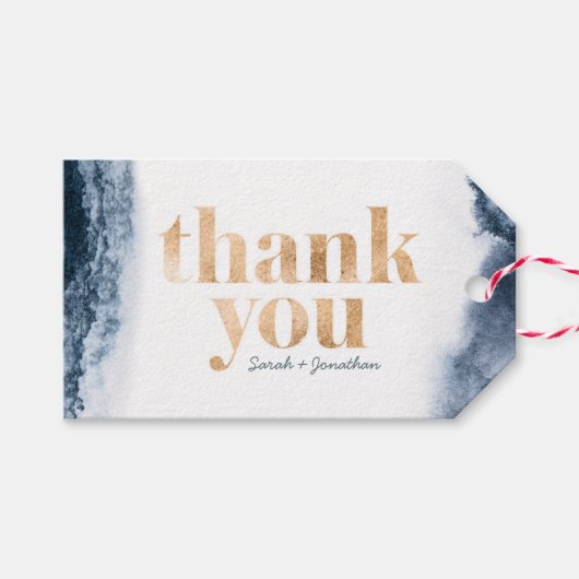 Étiquettes d'encre marine et de Merci Mariage d'or (Devant (Horizontal))