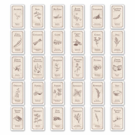 Étiquettes d'épices apothécaires vintages (Devant)