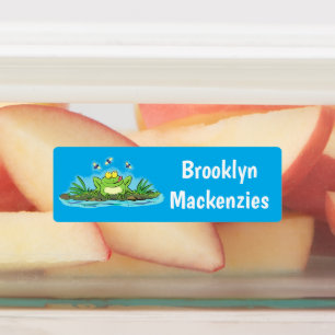 Étiquettes Dessin animé de grenouille verte mignonne et affam