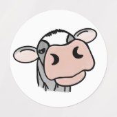 Étiquettes dessin animé vache noir blanc rose baiser gris ani (Design 2)