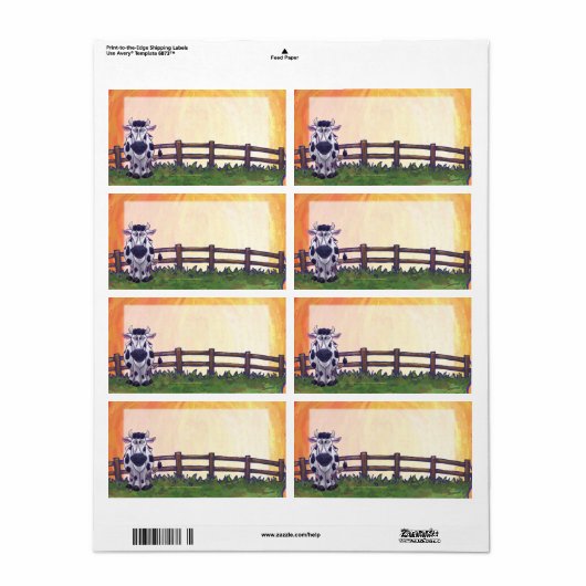 Étiquettes d'expédition de vache (Feuille entière)