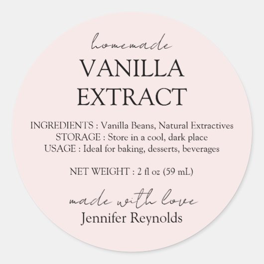 Étiquettes d'extrait de vanille rose avec instruct (Devant)