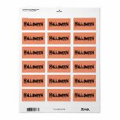 Étiquettes d'Halloween avec texte noir sur orange (Feuille entière)