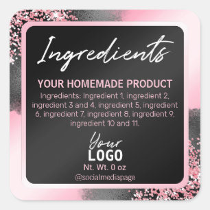 Étiquettes D'Ingrédients Noir Et Rose Glam