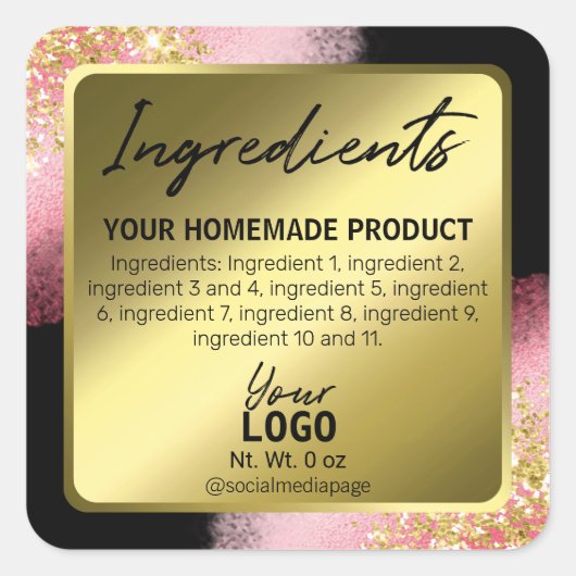 Étiquettes d'ingrédients noirs d'or rose professio (Devant)