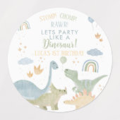Étiquettes Dinosaur Stomp Chomp Rawr 1er anniversaire de fête (Design 2)