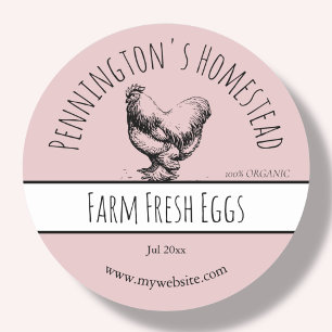 Étiquettes d'oeufs frais de ferme rose