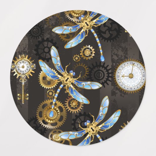 Étiquettes Dragonflies de Steampunk sur arrière - plan rayé b (Design 1)