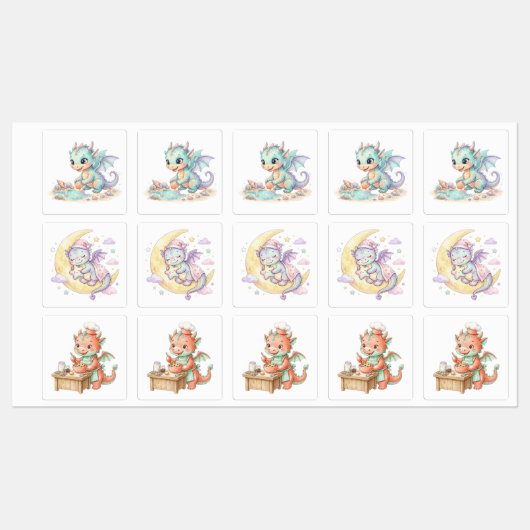 Étiquettes Dragons Mignons (Feuille)