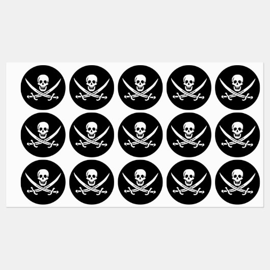 Étiquettes Drapeau de pirate Crâne croisé épées (Feuille)