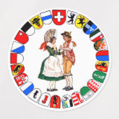 Étiquettes Drapeau suisse, edelweiss, cantons et danseurs (Design 2)