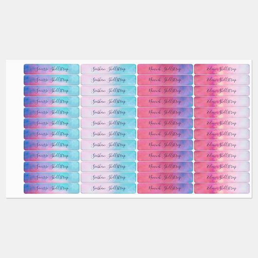 Étiquettes Dreamy Abstrait Pastels Nom En Calligraphie (Feuille)