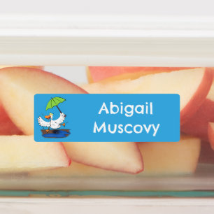 Étiquettes Drôle canard avec parapluie dessin animé personnal