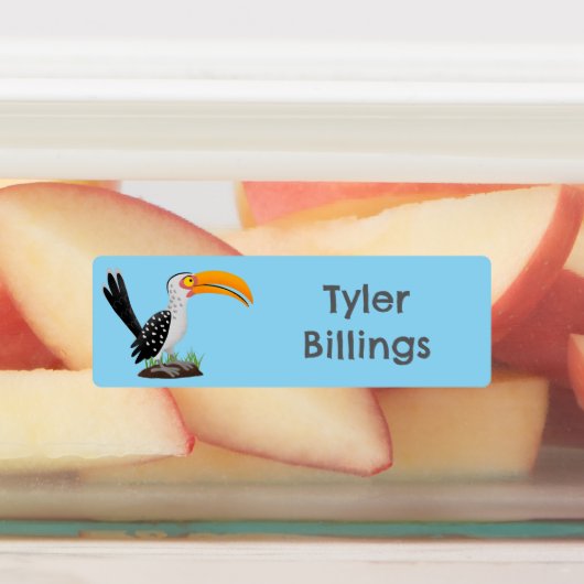 Étiquettes Drôle caricature de facture de corne jaune personn (Apposé)