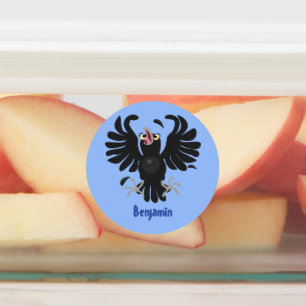 Étiquettes Drôle fou corbeau dessin animé de corbeau de corne