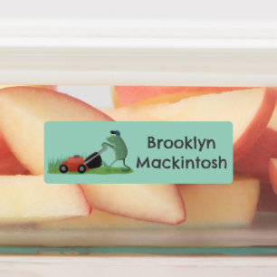 Étiquettes Drôle grenouille verte tondre la pelouse dessin pe