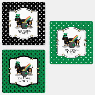 Étiquettes Drôle St. Patrick's Day Dachshund (noir & bronzage